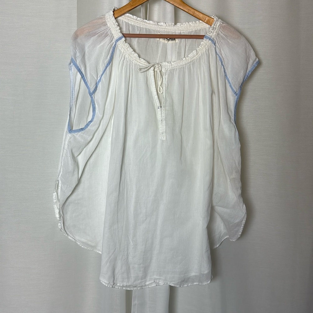 Free People Sheer Cotton Tunic Blue Trim Sleeves